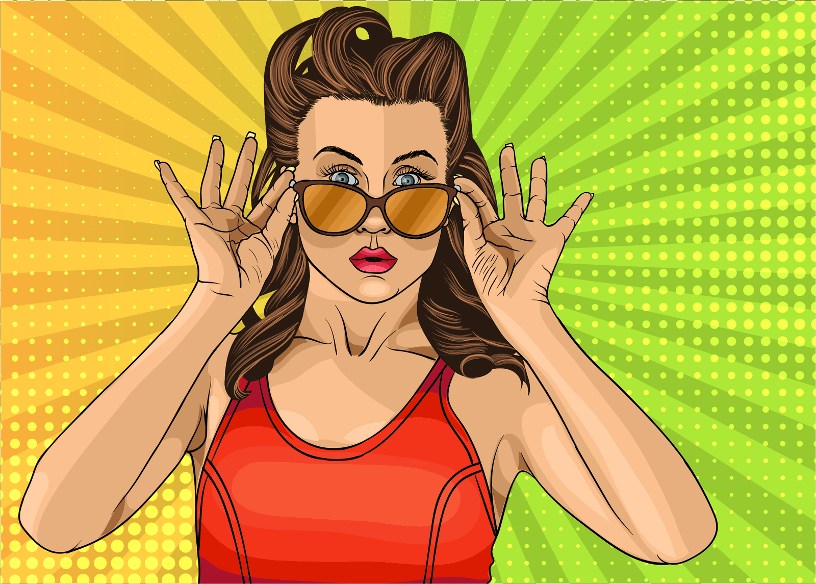 Femme rétro à lunettes de soleil — illustration pop art